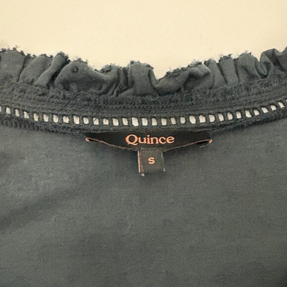 Quince Organic Textured Cotton Peasant Blouse Size S Black Long Sleeve Button Up - Picture 8 of 11